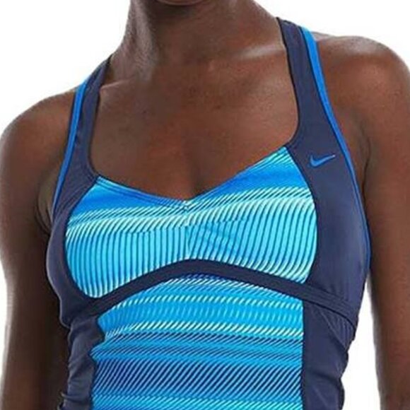 NWT NIKE WOMEN'S TANKINI TOP SWIMSUIT RACERBACK BLUE SIZE XL - Picture 2 of 4